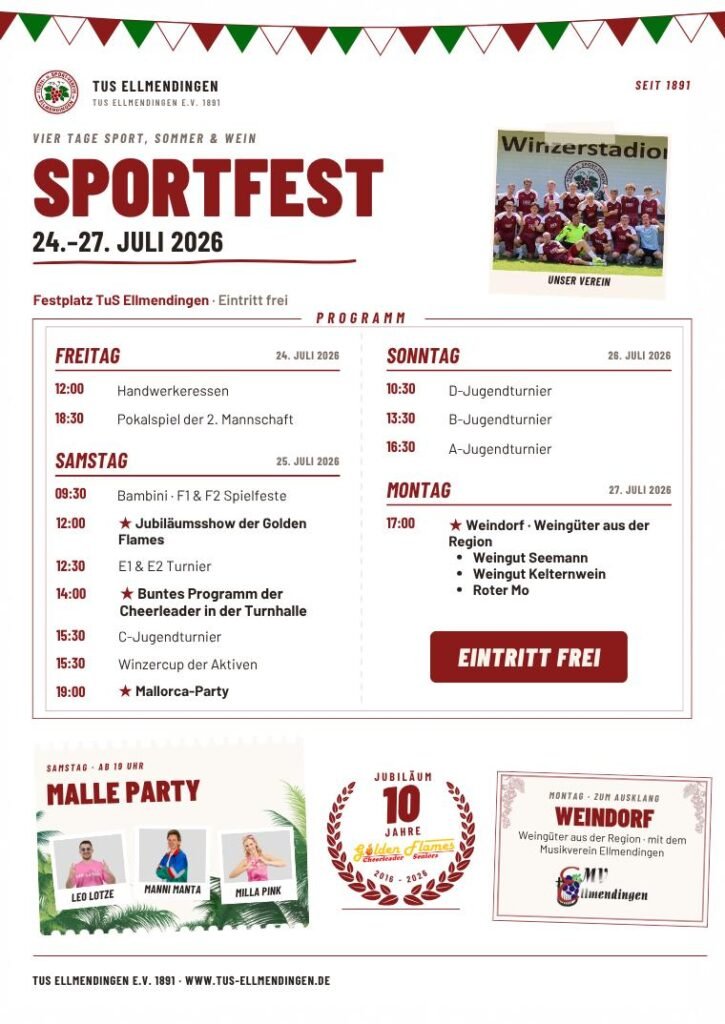 Sportfest TuS Ellmendingen Programm Flyer
